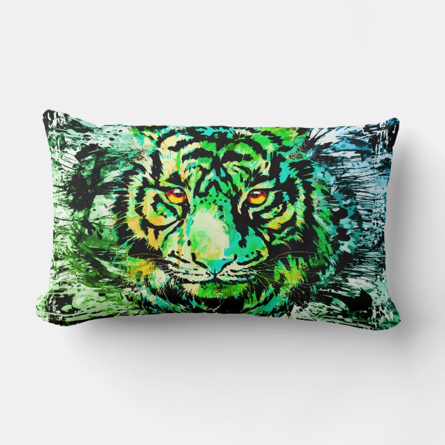 Green Tiger Head | Tiger Zeichnend Lumbalkissen Lendenkissen (Vorderseite)