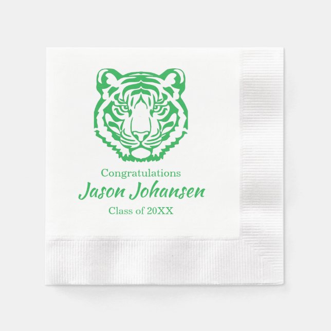 Green Tiger Mascot High School Abschluss Napkin Serviette (Vorderseite)