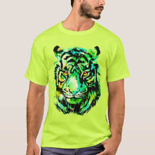 Green Tiger T - Shirt - Green Tiger Face Zeichnend