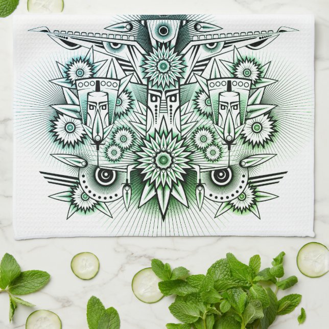 Green Tint für Tribal Design Geschirrtuch (Gefaltet)