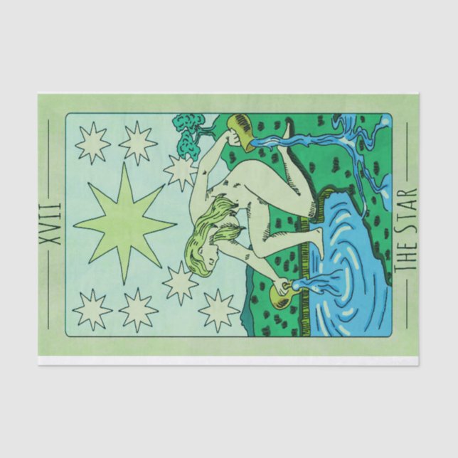 Green tint Tarot Karten Star XVII Arcana Seidenpapier (Vorderseite)