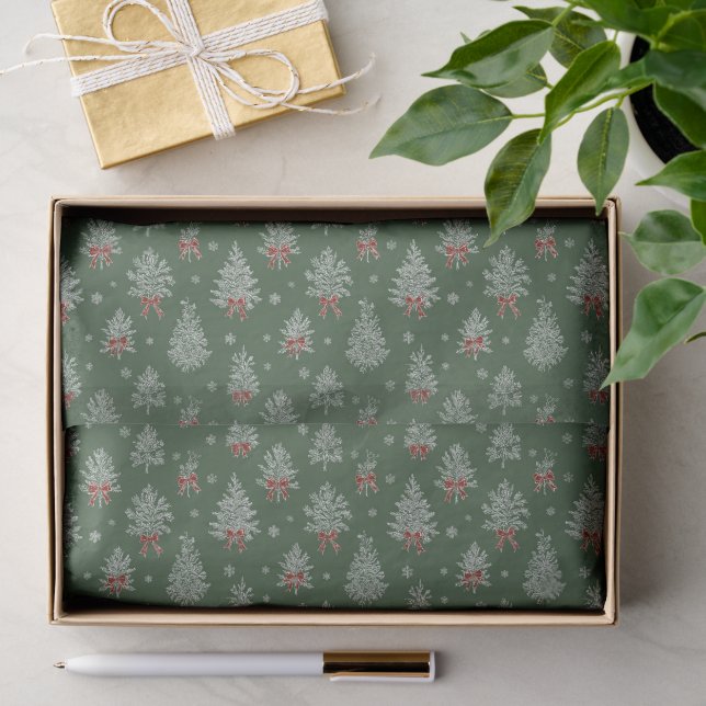 Green Toile Christmas Tree Pattern Seidenpapier (Geschenk)