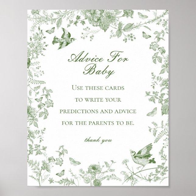 Green Toile De Jouy Advice for Baby Showgame Poster (Vorne)