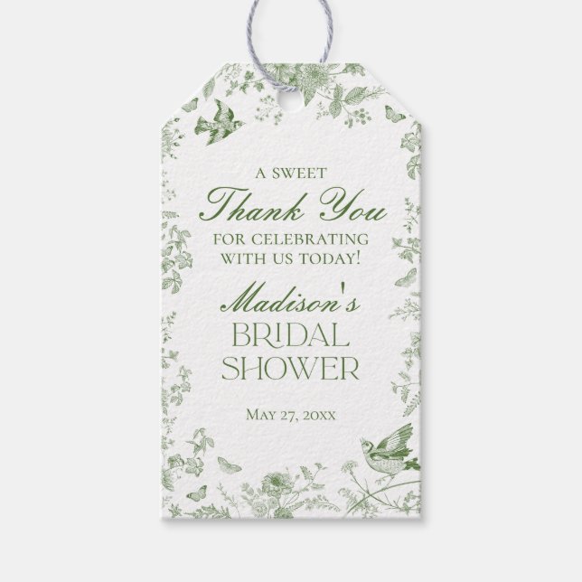 Green Toile De Jouy Floral Brautparty Favoriten Geschenkanhänger (Vorderseite)