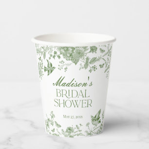 Green Toile De Jouy Vintag Floral Brautparty Pappbecher