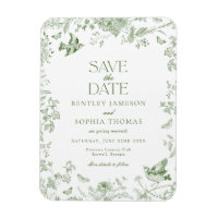 Green Toile De Jouy Vintag Floral Save the Date
