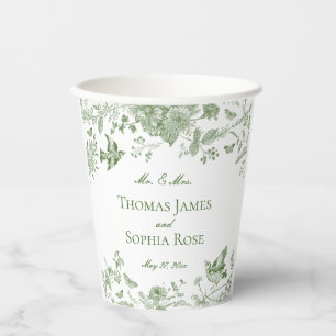 Green Toile De Jouy Vintag Floral Wedding Pappbecher