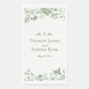 Green Toile De Jouy Vintag Floral Wedding Serviette