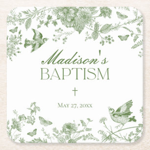 Green Toile De Jouy Vintage Blumentaufe Rechteckiger Pappuntersetzer