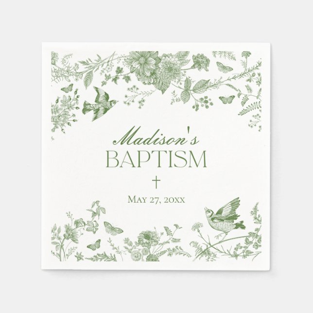 Green Toile De Jouy Vintage Blumentaufe Serviette (Vorderseite)