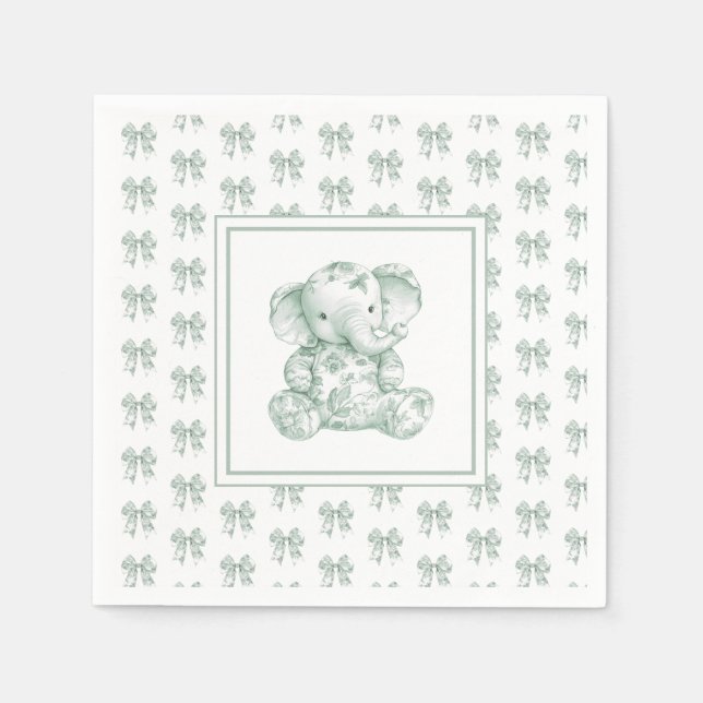 Green Toile Elephant Baby Dusche Serviette (Vorderseite)