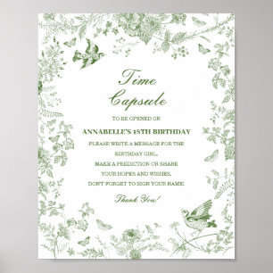 Green Toile Floral Time Kapsel Baby Geburtstagsspi Poster