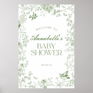Green Toile Jouy Floral Baby Dusche Begrüßungszeic Poster