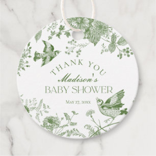 Green Toile Jouy Vintag Floral Baby Dusche Gefalle Geschenkanhänger