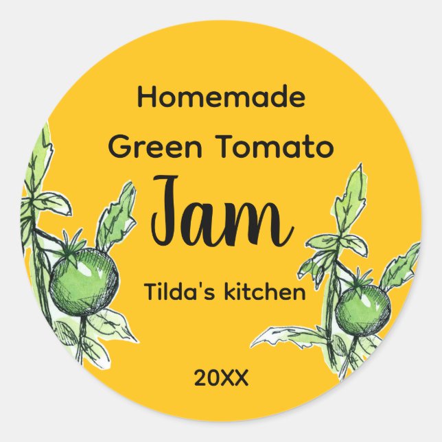 Green Tomato Jam Homemade Product Label  Runder Aufkleber (Vorderseite)