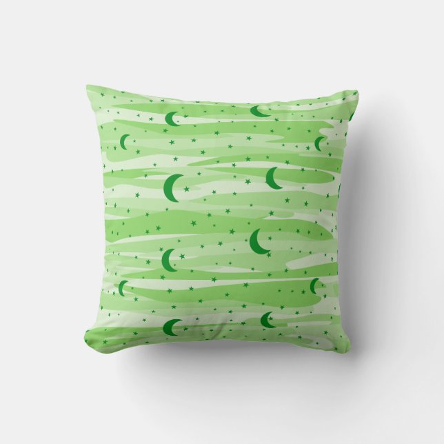 Green Tones Night Sky - Moon & Stars Kissen (Vorderseite)