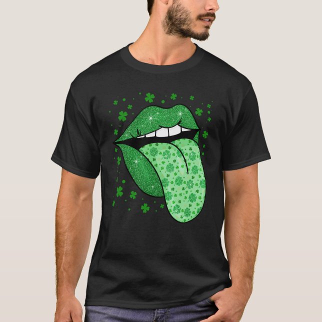 Green Tongue & Lips Shamrock St Patrick's Day Girl T-Shirt (Vorderseite)