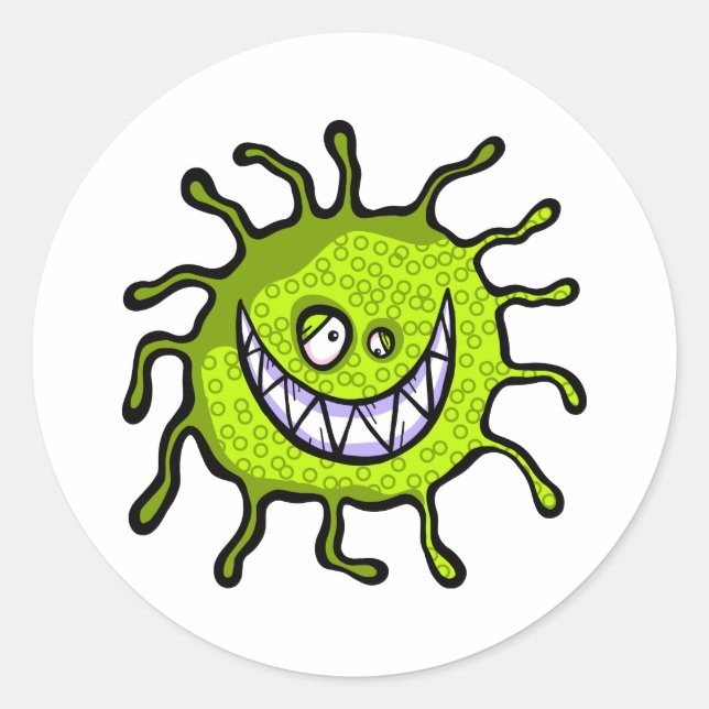 Green Toothy Bacteria Allergy Bug Runder Aufkleber (Vorderseite)