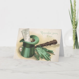 Green Top Hat Gloves Shillelagh Clay Pipe Kleeblat Karte