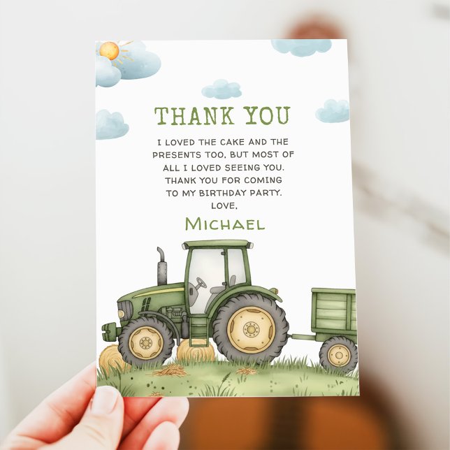 Green Tractor 1st Birthday Party Thank You Card Einladung (Von Creator hochgeladen)