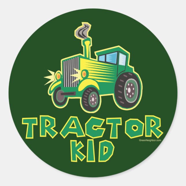 Green Tractor Kid Runder Aufkleber (Vorderseite)