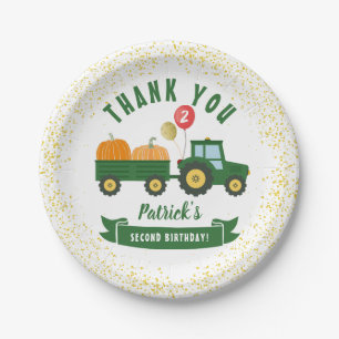 Green Tractor Pumpkin Fall Geburtstag Vielen Dank Pappteller