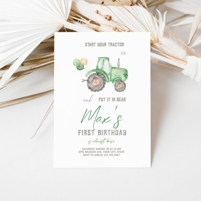 Green Tractor Thema Geburtstag Einladung (Green Farm Tractor Birthday Invitation. )