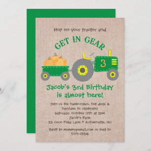 Green Tractor und Pumpkins Herbst Geburtstag Boy P Einladung