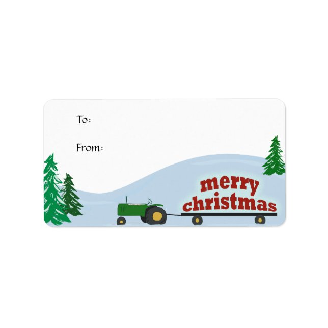 Green Tractor Weihnachtsgeschenk-Label Adressaufkleber (Vorne)