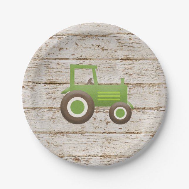 Green Traktor Farm Baby Dusche Pappteller (Vorderseite)
