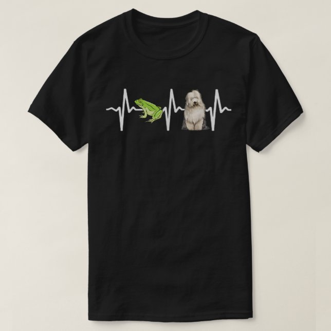 Green Tree Frog Old English Sheepdog Heartbeat Dog T-Shirt (Design vorne)