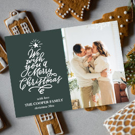 Green Tree Frohe Weihnachtsfamilie Foto Feiertagskarte