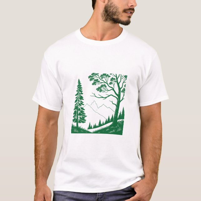 Green Tree Mountain Forest Nature Lover T-Shirt (Vorderseite)