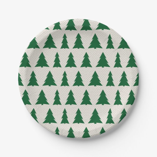 Green Tree Pattern Imitate Leinwand Holiday Party Pappteller (Vorderseite)