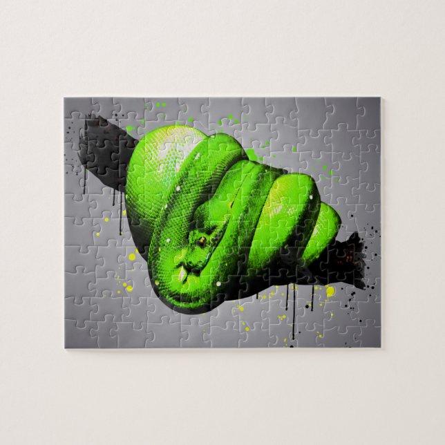 Green Tree Python Wasserfarbe Reptile Jigsaw Puzzl Puzzle (Horizontal)