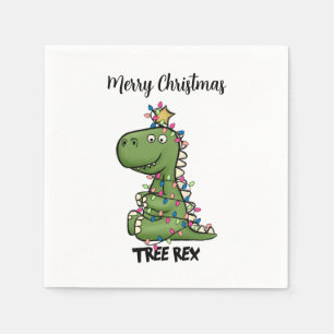 Green Tree Rex Dino Lights Frohe Weihnachtszeitung Serviette