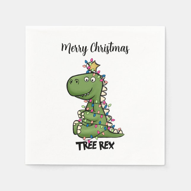 Green Tree Rex Dino Lights Frohe Weihnachtszeitung Serviette (Vorderseite)