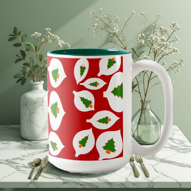 Green Tree Weihnachtsschmuck Rote Tasse (Greenery Christmas Tree Ornament Red Decorative Two-Tone Coffee Mug)