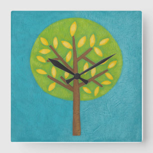 Green Tree with Yellow Leaves by Chariklia Zarris Quadratische Wanduhr