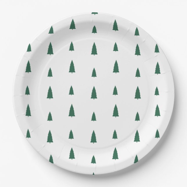 Green Trees Simple Modern Christmas  Pappteller (Vorderseite)