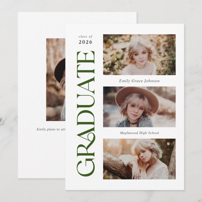 Green Trendy Serif Multiple Foto Abschluss Ankündigung (Vorne/Hinten)