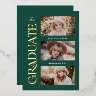 Green Trendy Serif Multiple Foto Abschluss Folieneinladung