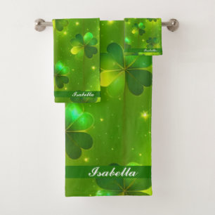 Green Trendy St Patrick's Day Clover Collection Badhandtuch Set