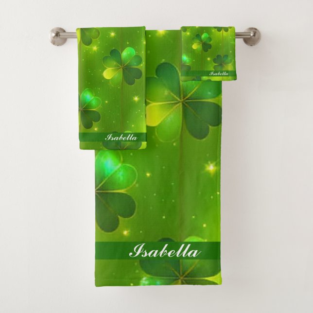 Green Trendy St Patrick's Day Clover Collection Badhandtuch Set (Insitu)