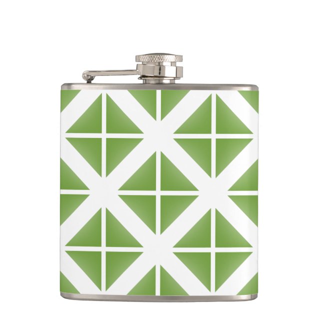 Green Trendy Triangle Pattern Flachmann (Vorderseite)
