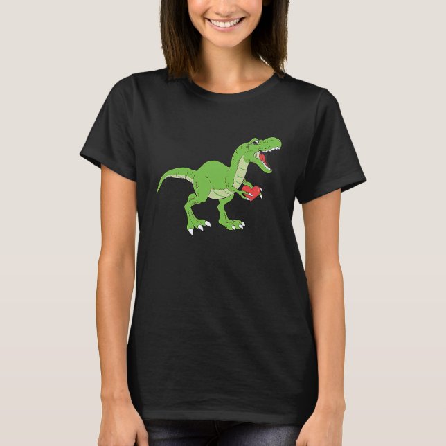 Green Trex V Day Kids Cute rex Holding A Red Heart T-Shirt (Vorderseite)