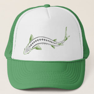 GREEN TRIBAL SWIMMING STURGEON FISH TRUCKERKAPPE