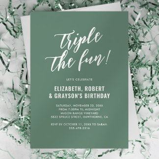 Green Triple Die Fun Joint Birthday Party Einladung