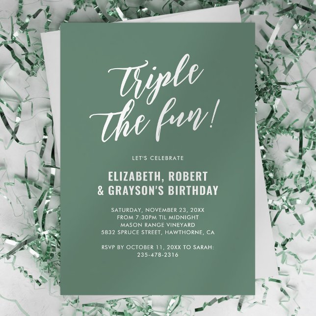Green Triple Die Fun Joint Birthday Party Einladung (Von Creator hochgeladen)