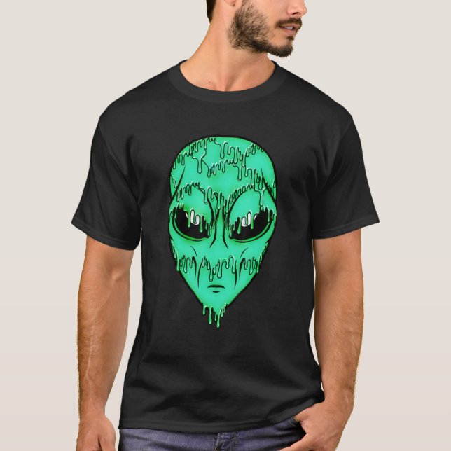 Green Trippy Alien Shirt - Psychedelic Alien Face (Vorderseite)